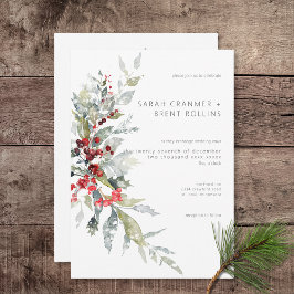 Convites Casamento Rustic Winter Holly Berries & Snow