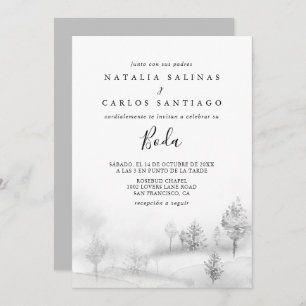 Convites Casamento Rustic Winter Mountain Front and Back Bo