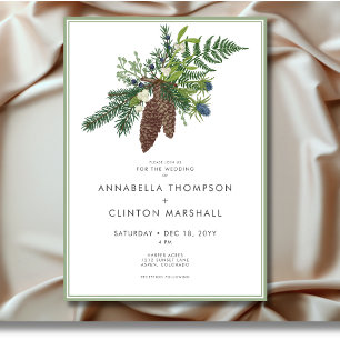 Convites Casamento Rustic Winter Pine & Berries Spray
