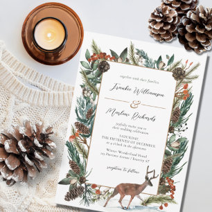 Convites Casamento Rustic Winter Pine Cone Greenery Evergre