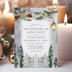 Convites Casamento Rustic Winter Pine Trees Botânica Lanter