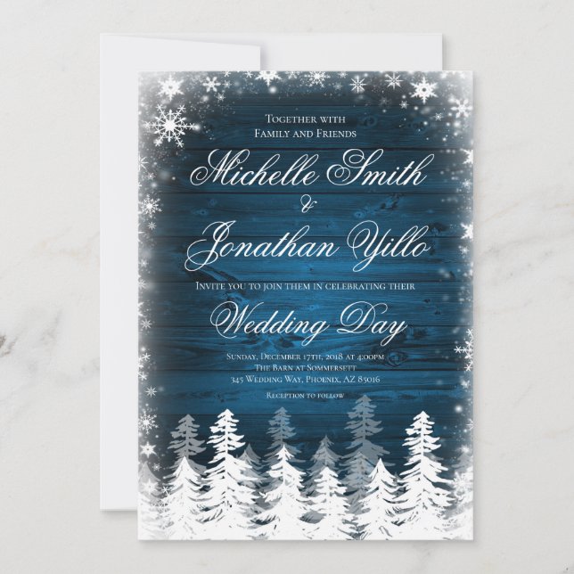 Convites Casamento Rustic Winter Snowflake (Frente)