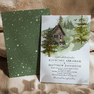 Convites Casamento Rustic Winter Woodland Log Cabin