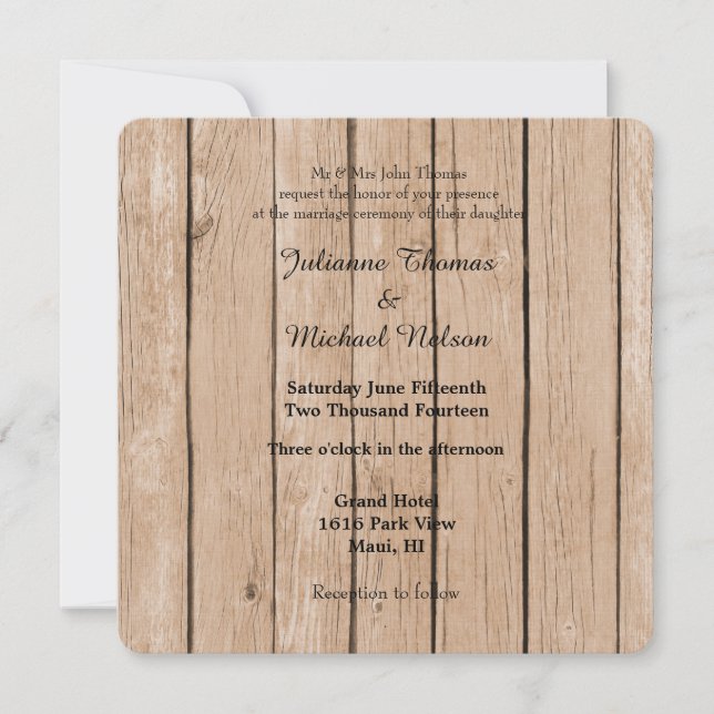 Convites Casamento Rustic Wood (Frente)