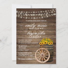 Convites Casamento Rustic Wood Barrel e Sunflower