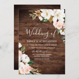 Convites Casamento Rustic Wood Blush & White Flowers