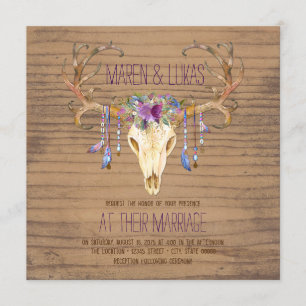 Convites Casamento Rustic Wood Deer Antler Skull Southweste