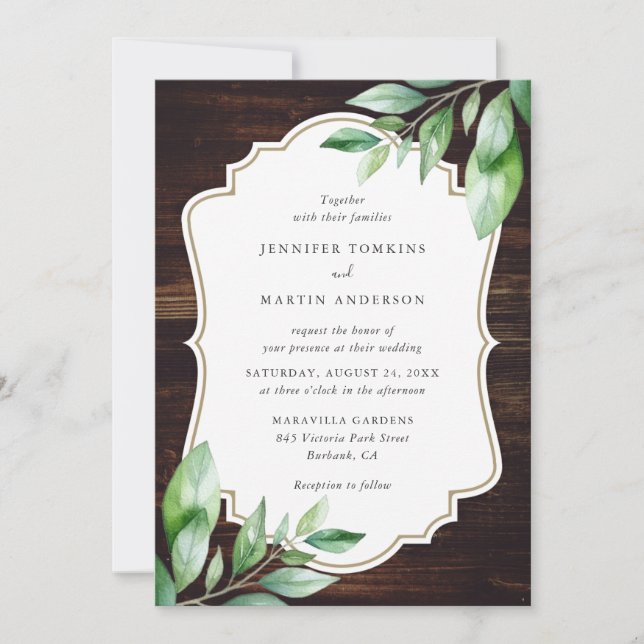Convites Casamento Rustic Wood Greenery (Frente)