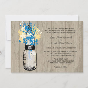 Convites Casamento Rustic Wood Mason Jar e Wildflower