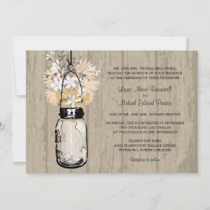 Convites Casamento Rustic Wood Mason Jar e Wildflower