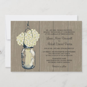 Convites Casamento Rustic Wood Mason Jar Hydrangeas