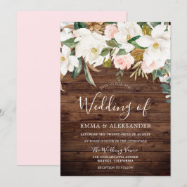 Convites Casamento Rustic Wood Modern Blush & White Flowers