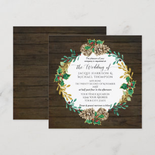 Convites Casamento Rustic Wood Pine Cone Greenery