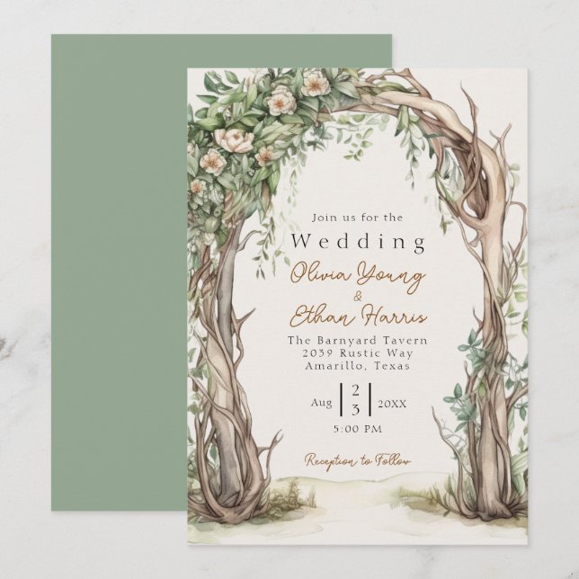 Convites Casamento Rustic Wooden Arch (Frente/Verso)