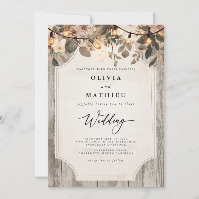 Convites Casamento Rustic Woodland Bloom (Frente)