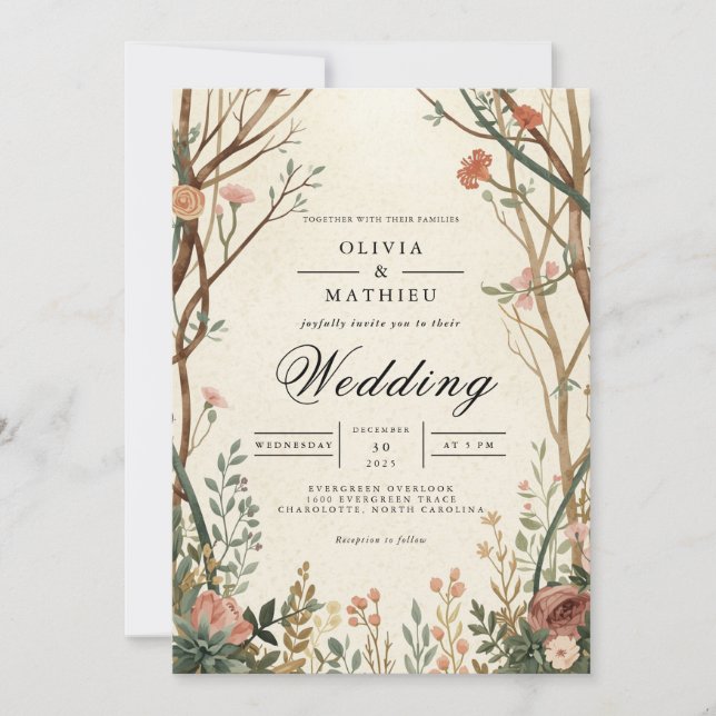 Convites Casamento Rustic Woodland Bloom Archway (Frente)