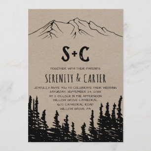 Convites Casamento Rustic Woodsy Mountain Monograma