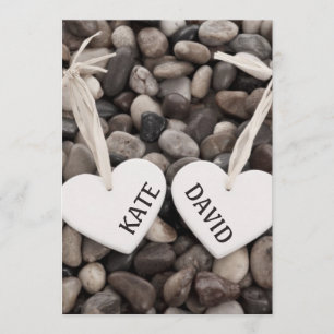 Convites Casamento Rústico à Beira do Mar com Seixos à Beir