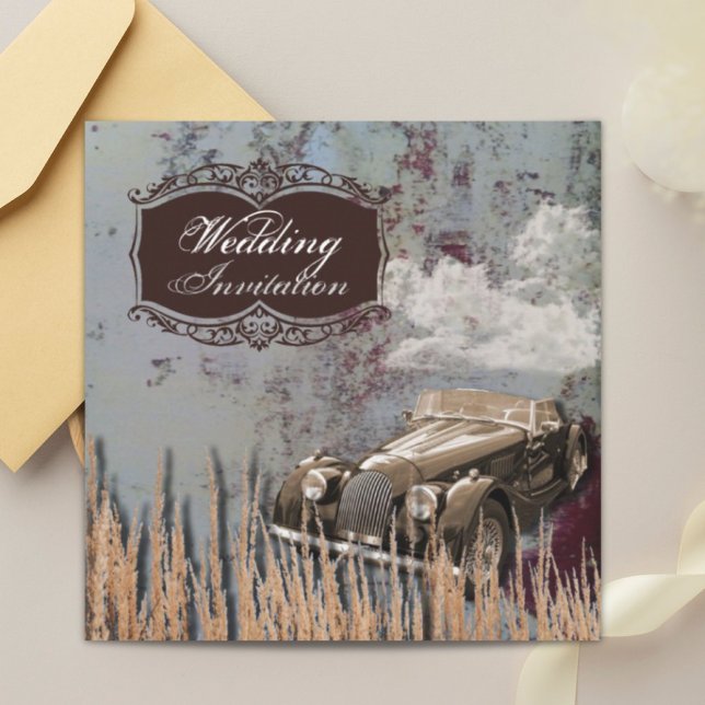 Convites Casamento Rústico Antigo Carro Oeste País (Rustic antique car western Country Wedding Invitation)