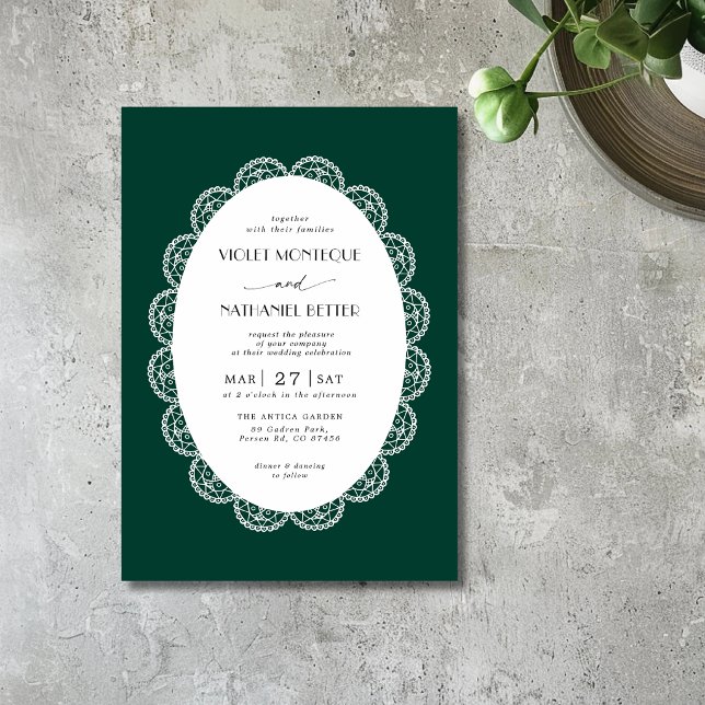 Convites Casamento Rústico Antigo com Renda Verde e Branca (Criador carregado)
