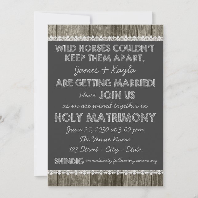 Convites Casamento Rústico Antigo em Quadro Negro (Frente)