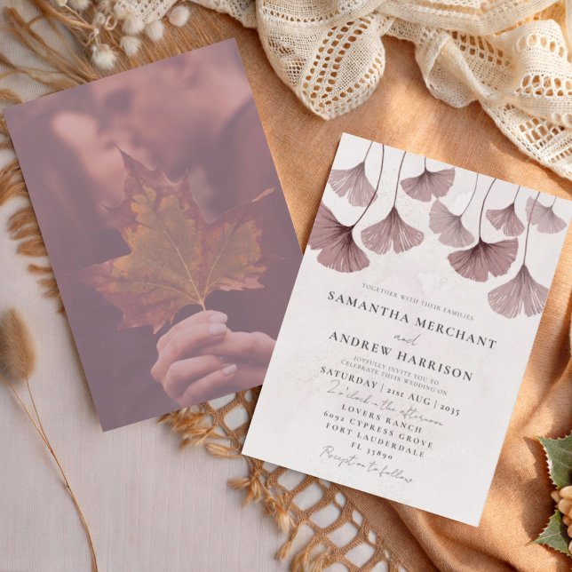 Convites Casamento Rústico Aquarela Terracota Ginkgo (Criador carregado)