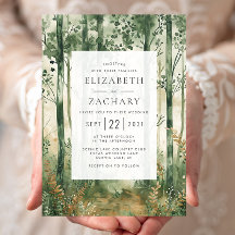 Casamento Rústico Aquarela Verde Dourado Floresta
