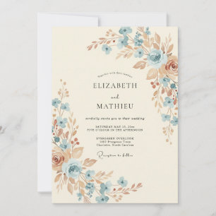 Convites Casamento Rústico Artístico Azul Empoeirado
