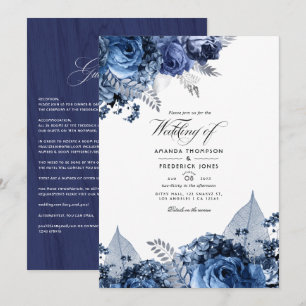 Convites Casamento Rústico Azul Marinho e Branco com Folha