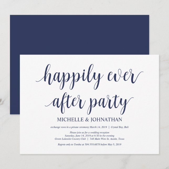 Convites Casamento Rústico Azul Marinho Fuga Recepção (Frente/Verso)