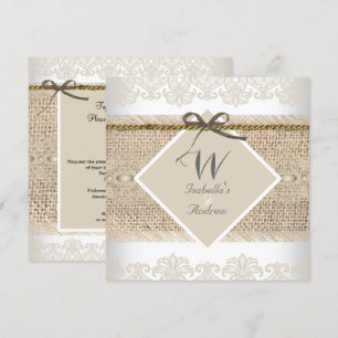 Convites Casamento Rústico Bege renda Burlap Branco