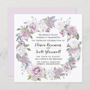 Convites Casamento Rústico Blush White Floral Púrpura Quadr