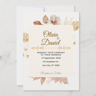 Convites Casamento Rústico Boêmio com Florais Secas Creme