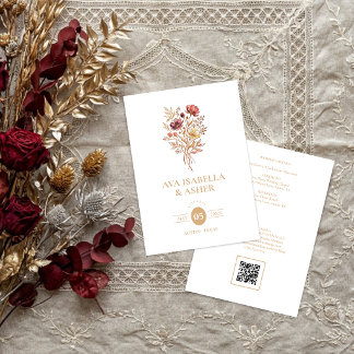 Convites Casamento Rústico Boho Botânico Posy Dourado TLW26