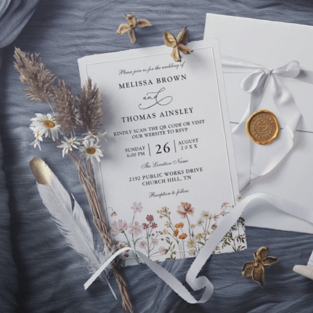 Convites Casamento Rústico Boho com Código QR de Orçamento  (Criador carregado)