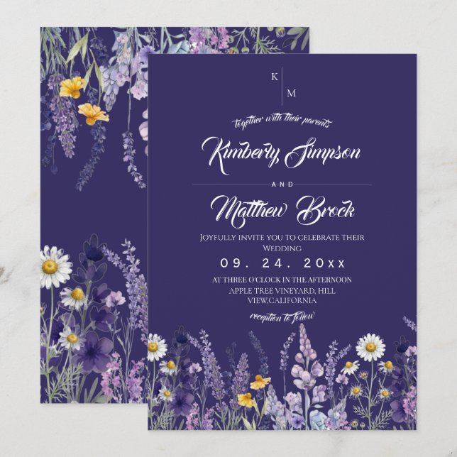 Convites Casamento Rústico Boho de Flor Silvestre Elegante (Frente/Verso)