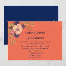 Casamento Rústico Boho Floral Azul Marinho e Coral