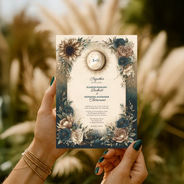 Convites Casamento Rústico Boho Floral Lua Sol Celestial (Celestial Sun Moon Boho Floral Rustic Wedding Invitation
)