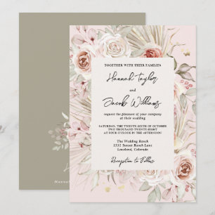 Convites Casamento Rústico Boho Floral Rosa