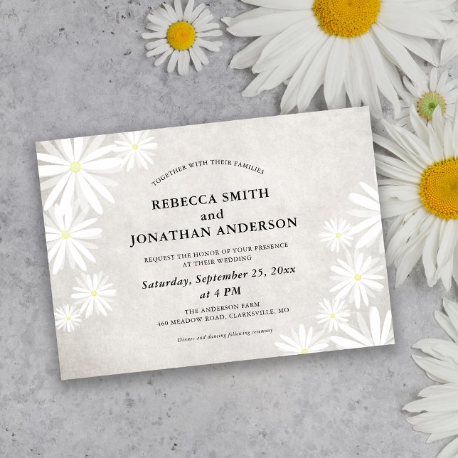Convites Casamento Rústico Boho Simples com Margaridas Bran (Criador carregado)