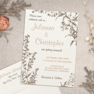 Convites Casamento Rústico Boho Terroso Neutro com Flores S