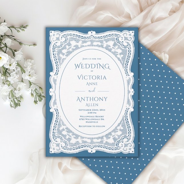 Convites Casamento Rústico Branco Vintage Azul (Criador carregado)