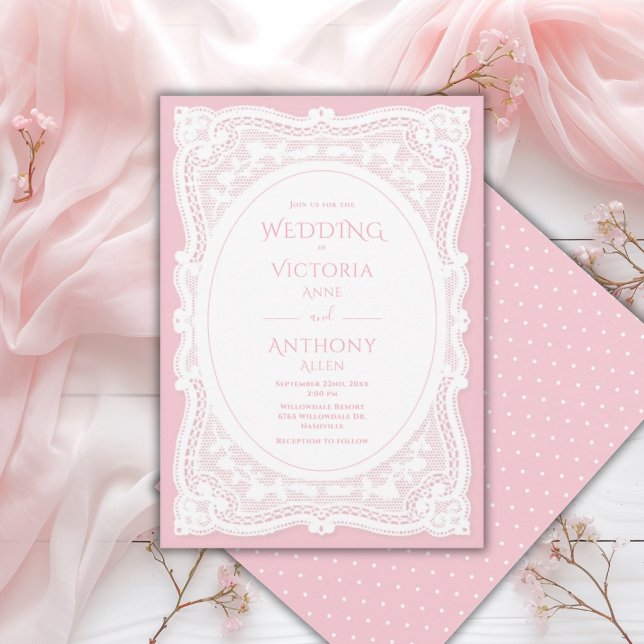 Convites Casamento Rústico Branco Vintage Rosa (Criador carregado)