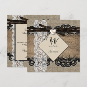 Convites Casamento Rústico Burlap Hessian Renda Pérola Cora