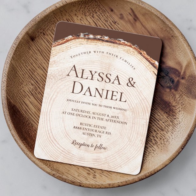 Convites Casamento Rústico Casca de Árvore de Madeira (wood texture rustic wedding small invitation.)