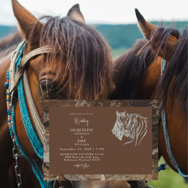 Convites Casamento Rústico Cavalos Acariciando Madeira Noiv (Criador carregado)