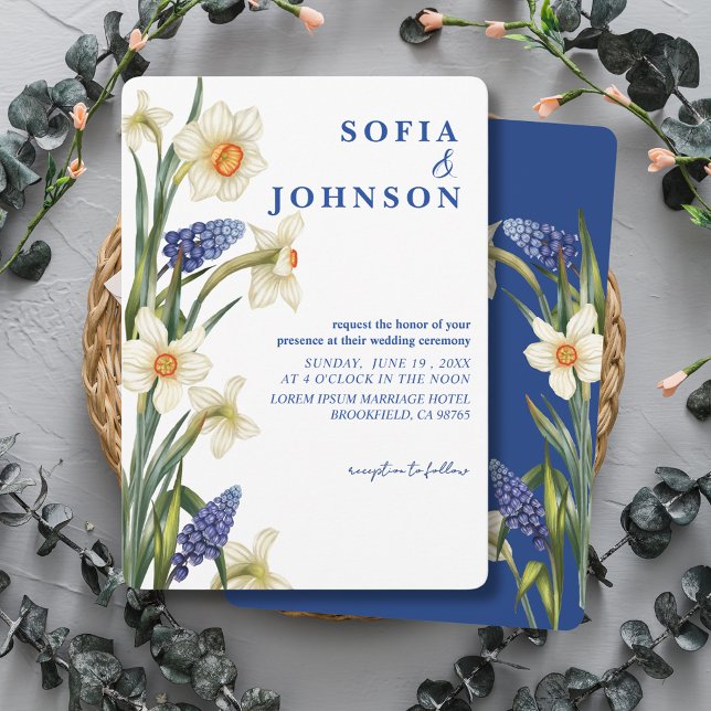 Convites Casamento rústico chique com floral azul marinho e (Criador carregado)