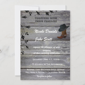 Convites Casamento Rústico Clássico com Chapéu Preto e Bota