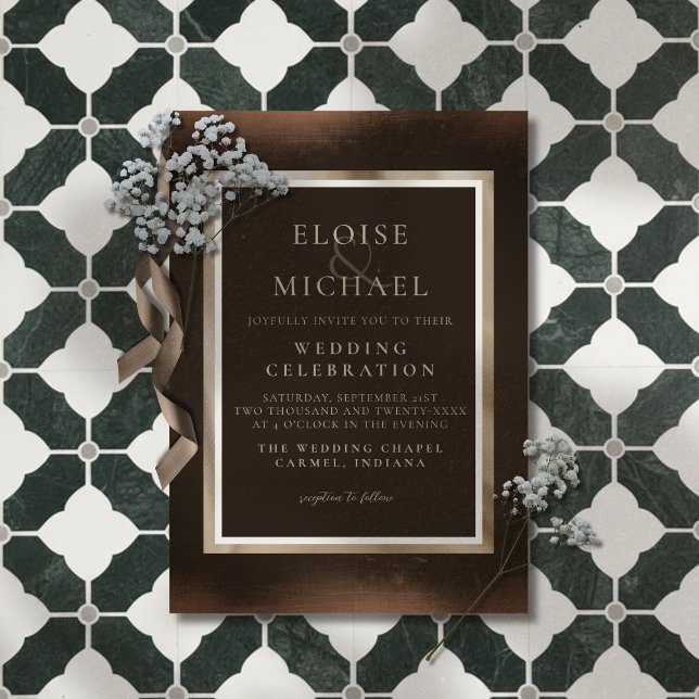 Convites Casamento Rustico Cobre Marrom (Announce your big day in a sophisticated style with this Rustic Copper Brown Wedding Invitation! )