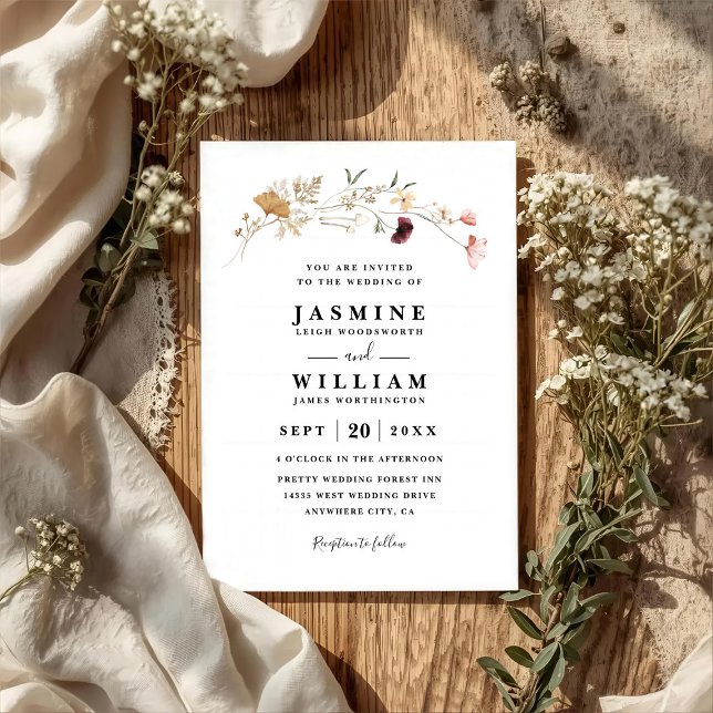 Convites Casamento Rústico Código QR Simples Boêmio Flores  (Criador carregado)